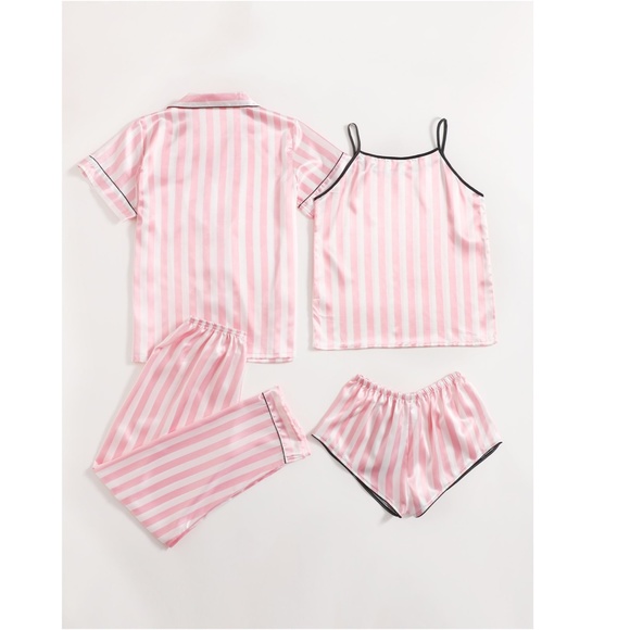 Satin Pink Stripes 4 Piece Pajamas Set - Picture 9 of 16